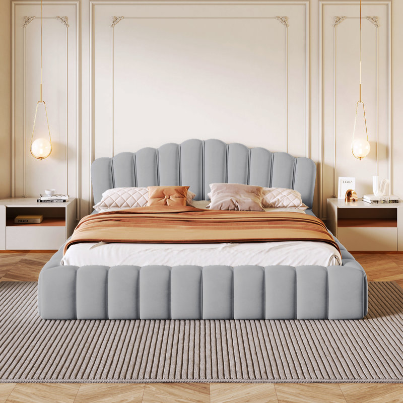 Tête de lit tapissier en velours pour lit double, sans sommier tapissier, Bleu clair