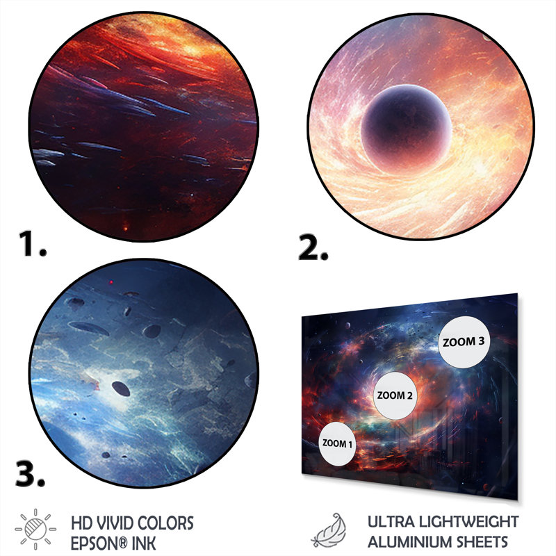«Rose and Orange Nebula Vortex I», art mural en métal Planète de l'espace, H 30 po x l 40 po x P 1,5 po