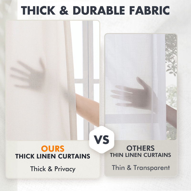Paire de rideaux semi-transparents Dabachi, L 52 po x L 108 po, Crème
