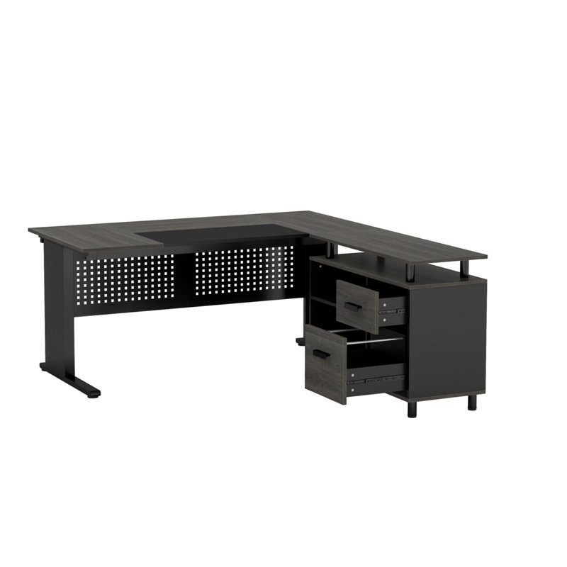 Bureau en L avec classeur, Noir