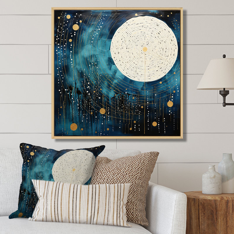 Lune bleue minimalisme IV sur toile, H 16 po x l 16 po x P 1 po, Cadre simple argenté