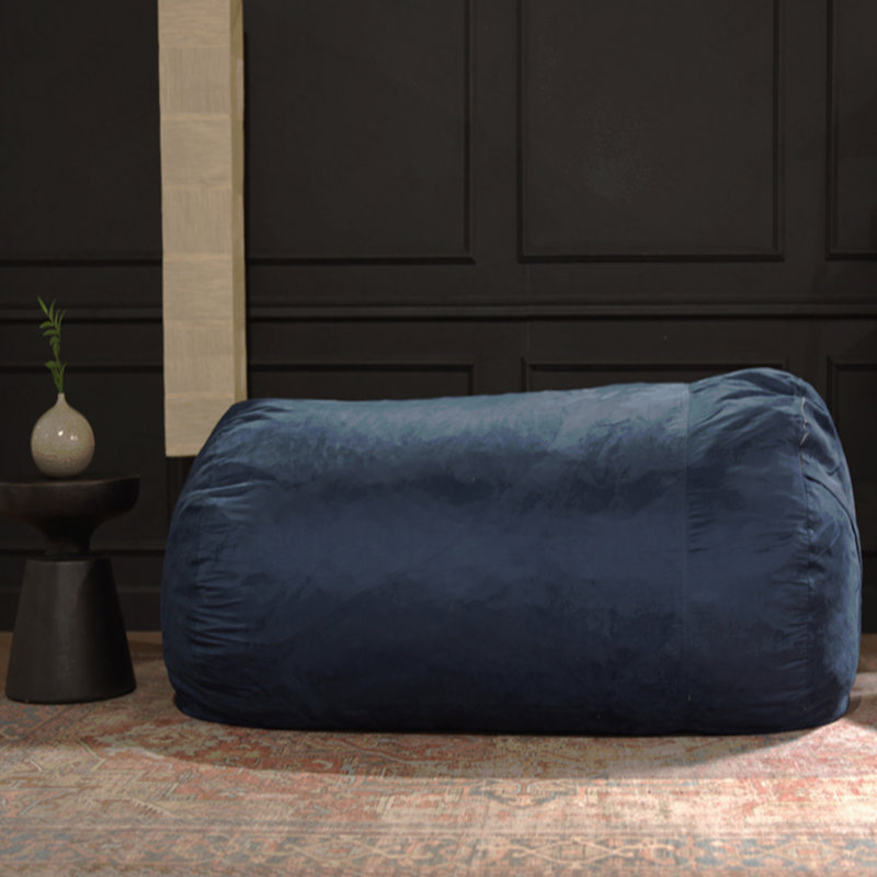 Fauteuil à billes cylindrique en suède de 6,5 pieds, bleu minuit, Microfibre bleue