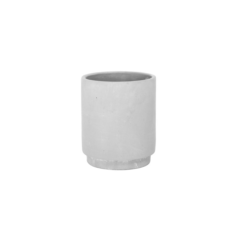 Forme cylindrique en ciment avec corps lisse, finition gris SM., H 7,25 po x l 6 po x P 6 po