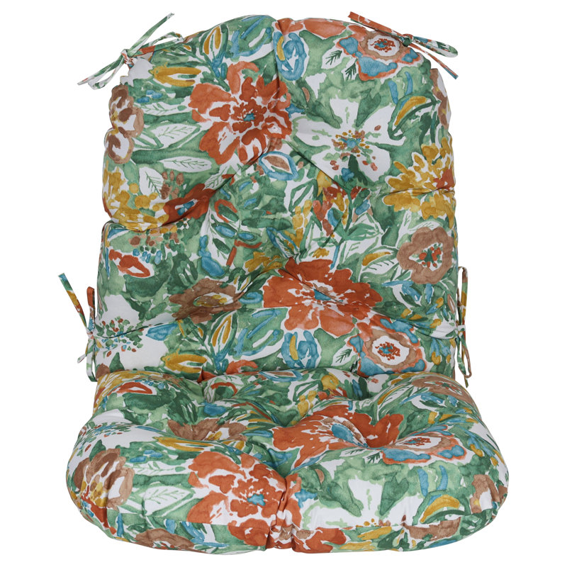 48-Inch By 24-Inch Outdoor Rounded Seat/Back Rocker Cushion, White/Sun River Mist Floral