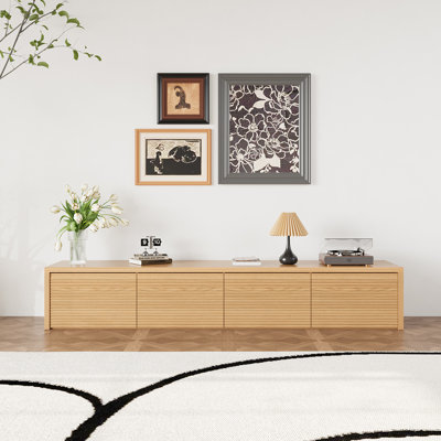 Meuble télé 79 po en bois naturel 79 po avec 4 tiroirs, pour téléviseur de 85 po ou moins