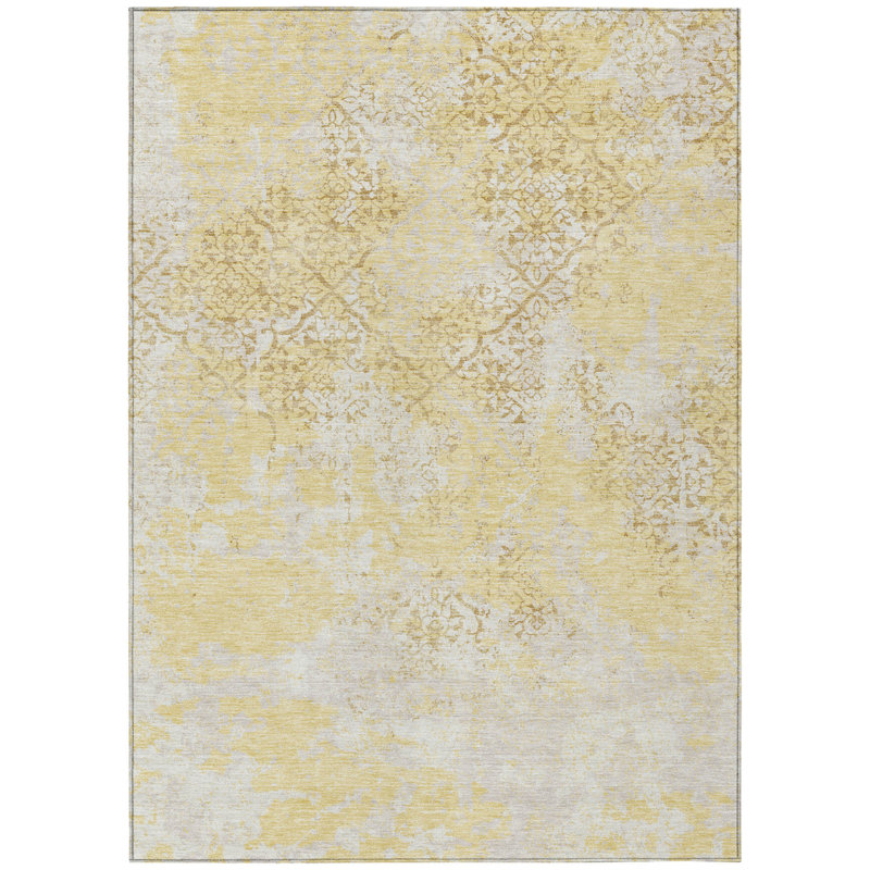 Tapis intérieur / extérieur doré lavable floral 8 pi x 10 pi