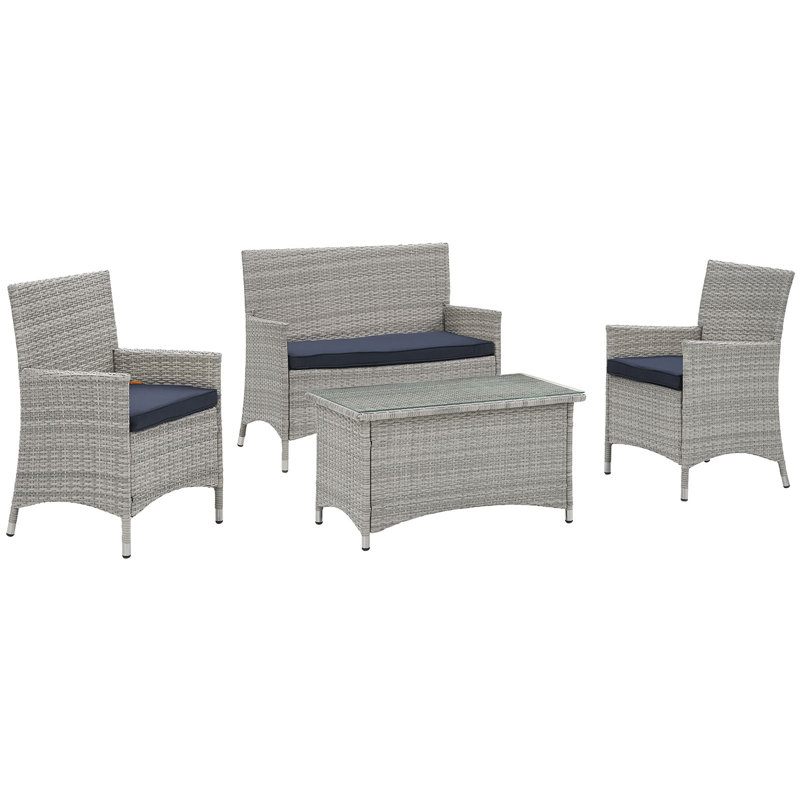 Modway Bridge Outdoor Rattan 4-piece Patio Sectional Set, Navy