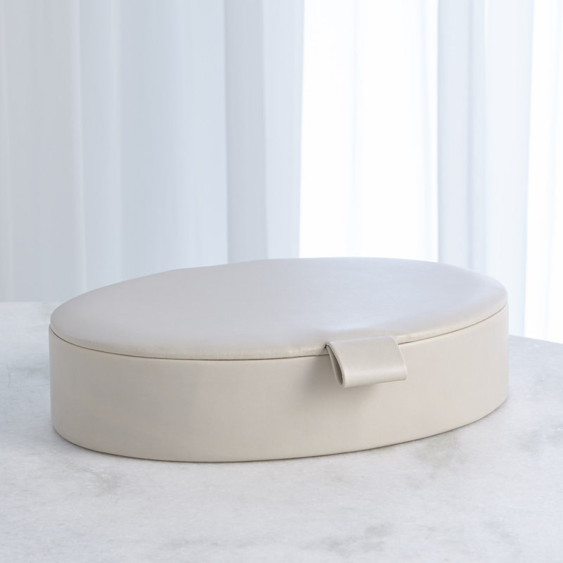 Signature Oval Leather Box, 3.25" H x 14.25" W x 10.5" D, Mist