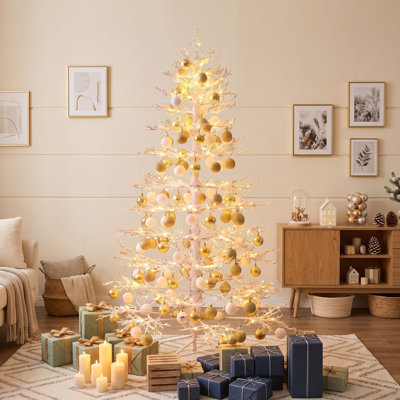 Arbre de Noël artificiel 6 pi avec 6 lumières DEL blanc chaud, 253 pointes en polyéthylène et 150 boules décoratives