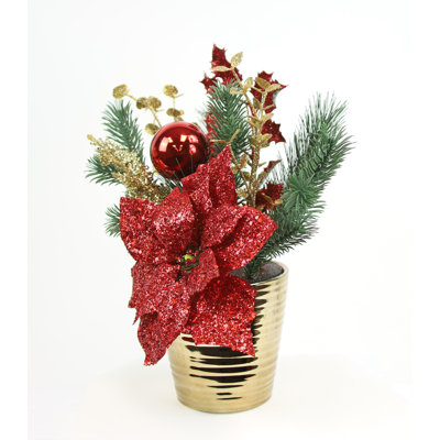 Polyether Polyurethane (PU) Poinsettia Arrangement in Vase