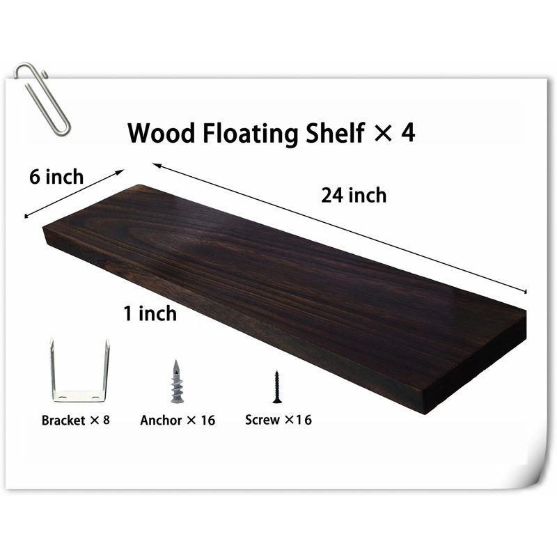 Wimer 4 Piece Solid Wood Floating Shelf, Brown