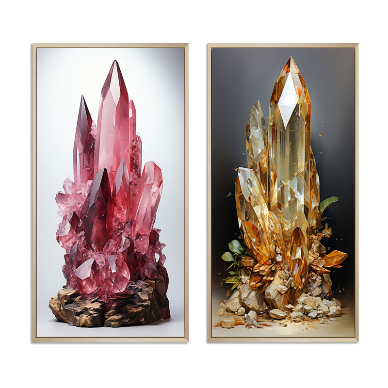 «Pink Spiritual Stone Rhodonite», 2 pièces, Encadrement brun, H 24 po x l 20 po