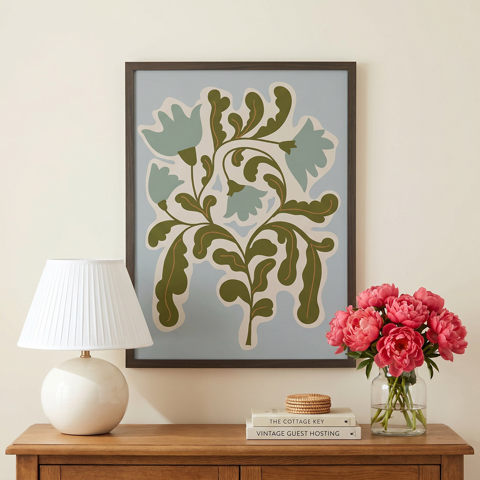 Expressive Abstract House Plant Blue Print, Brown, 17" H x 14" W x 1" D