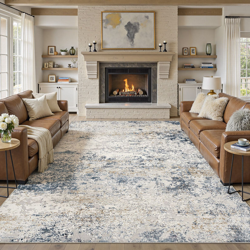 Dagmar Abstract Area Rug Machine Washable Modern Low-Pile Carpet for Living Room, Bedroom Office, Rectangle 10' x 14'