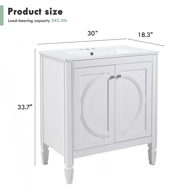 Meuble-lavabo vintage avec lavabo en céramique, deux portes à fermeture douce et tablette réglable