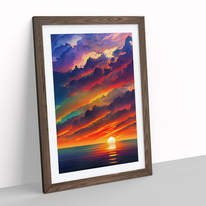 Resplendent Ocean Sunset - Framed Print, 46cm H x 34cm W x 2cm D, Walnut