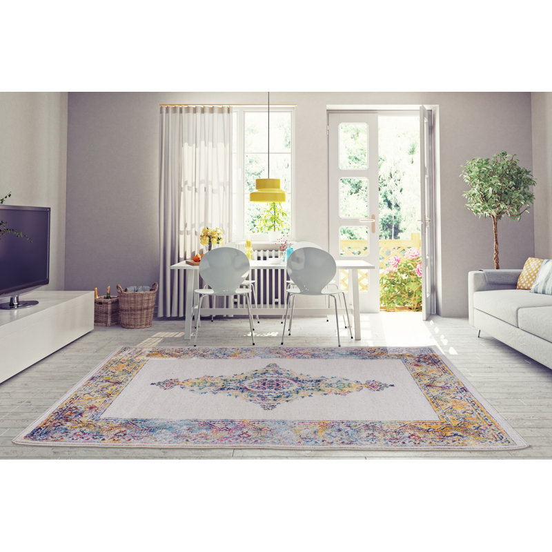 Tapis oriental rose / bleu / jaune SantaFe, Rectangle, de 3 pi 11 po x 5 pi 10 po