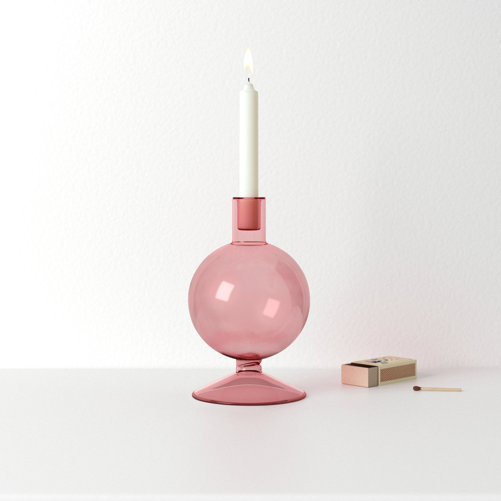 Geri 9.84" Glass Tabletop Candlestick, Pink