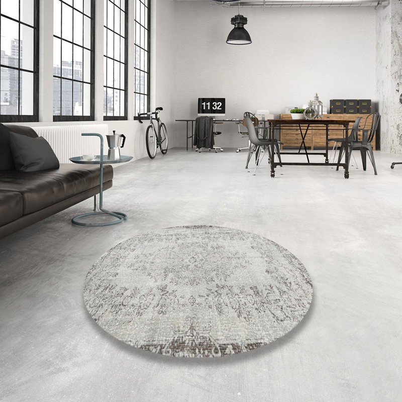 Tapis beige/gris traditionnel Amiyr, Rond 3 pi