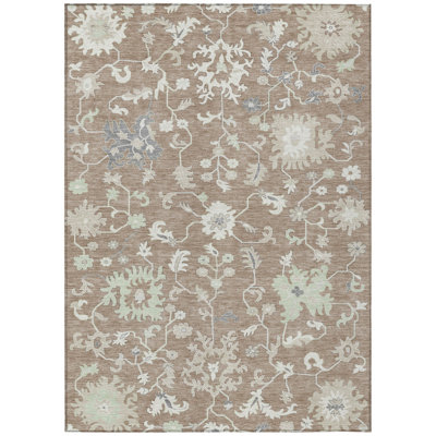 Machine Washable Indoor/Outdoor Xhevrie Taupe Rug