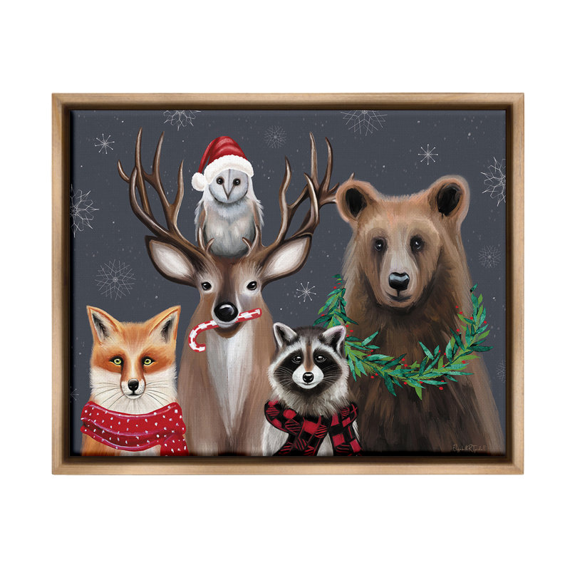 «Winter Woodland Animals» par Elizabeth Tyndall sur, Cadre flottant orme Montalcino, H 25 po x l 31 po