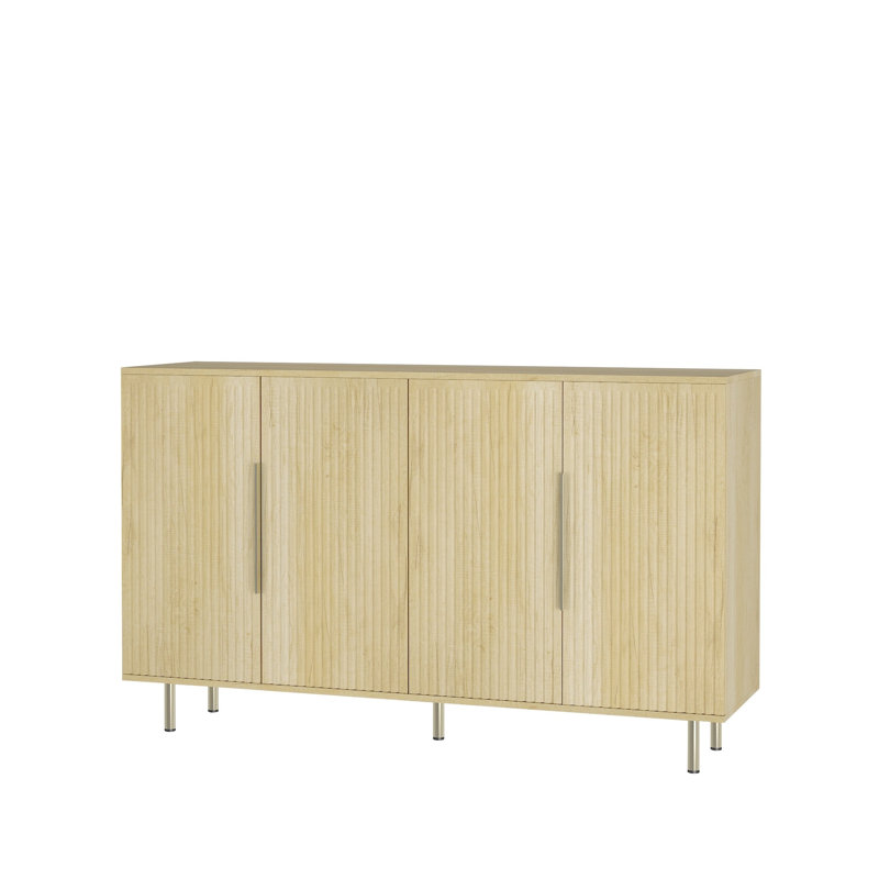 Buffet d'appoint cannelé avec tablettes réglables, Naturel