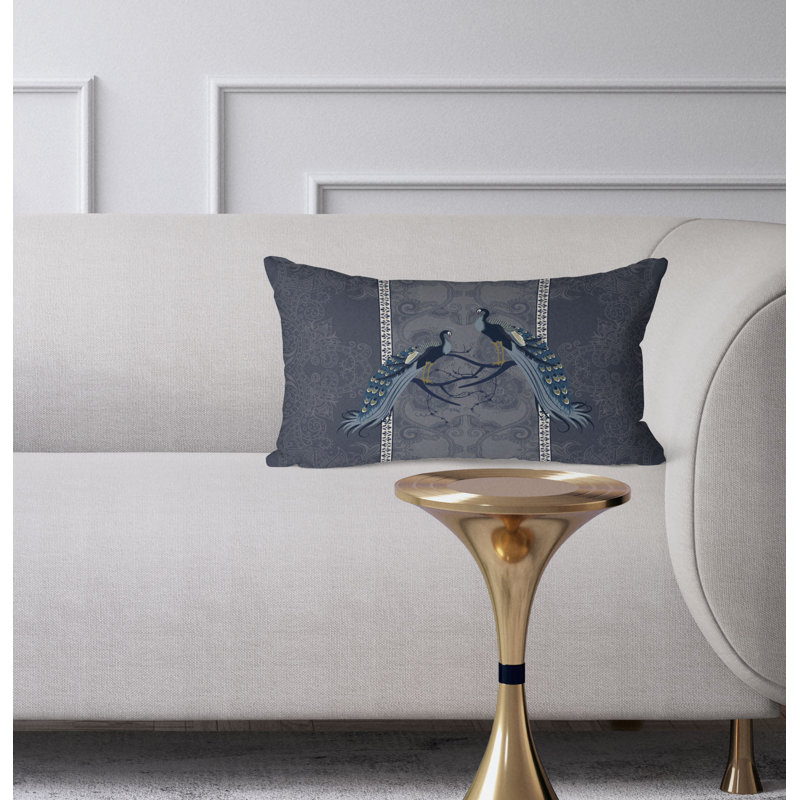 Enchanted Peacock  Rectangular Throw Pillow, Gray