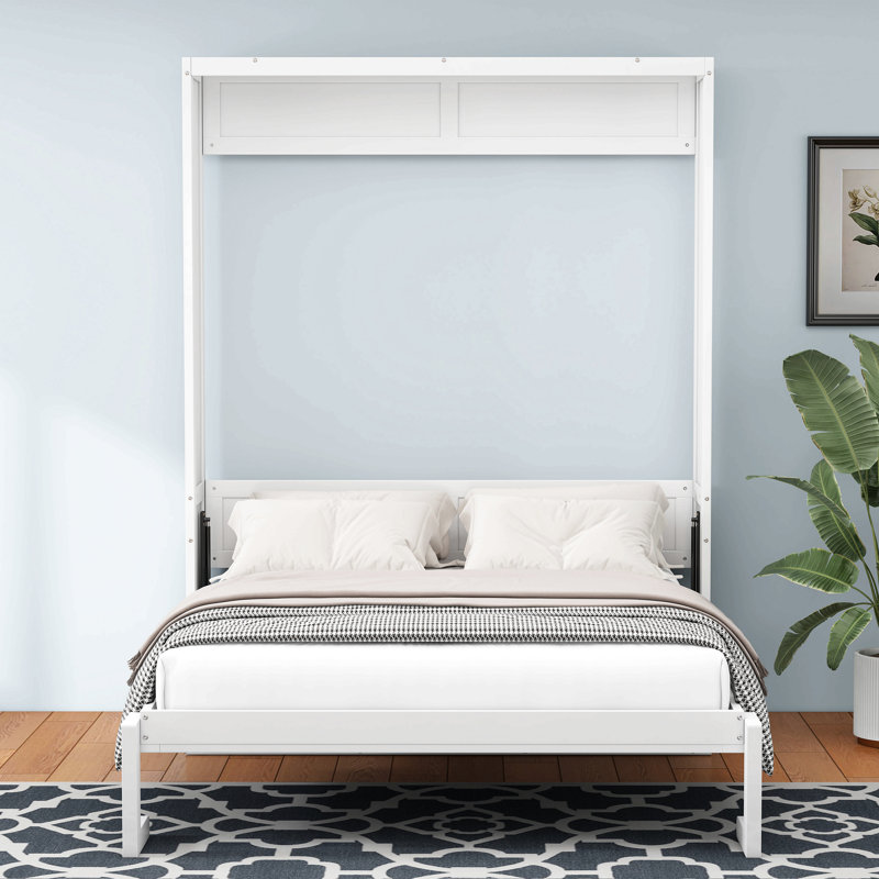 Lit escamotable escamotable avec lit escamotable et bureau, parfait pour chambre d'amis, bureau, blanc, Grand lit
