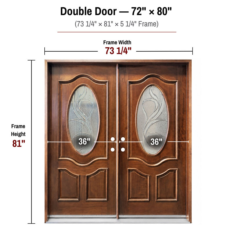 Porte d'entrée extérieure pré-montée en acajou prête à installer pour l'extérieur, H 80 po x l 72 po x P 1,75 po, Gauche