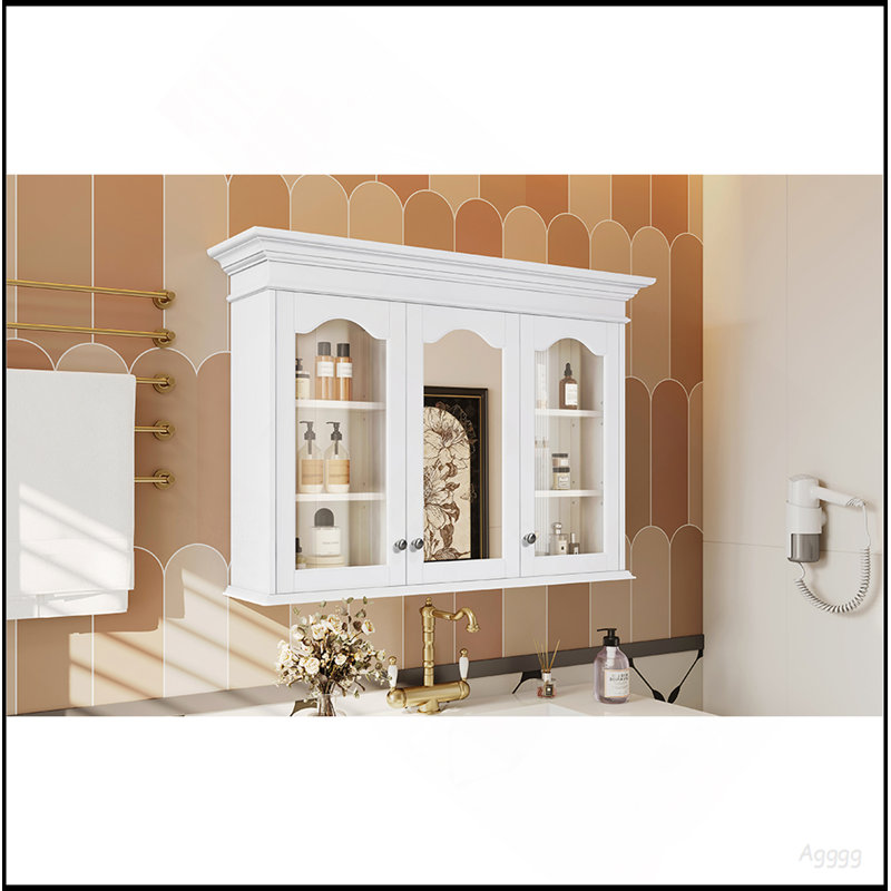 Armoire à pharmacie 40 "avec miroir, armoire de rangement pour salle de bain avec porte miroir et tablettes, armoire de salle de bain murale avec portes en verre