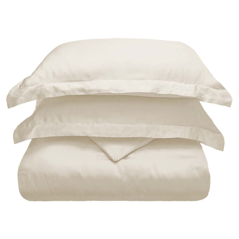 Ensemble de housse de couette en bois de hêtre BNM, Housse de couette pour grand lit et 2 taies décor, Ivoire