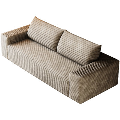 Camel profond de 63 po à 2 places avec tissu en velours côtelé, idéal pour divers espaces domestiques, sans assemblage, matériau de peau douce, mousse à haute densité, coussin ergonomique et accoudoir, garantie de confort