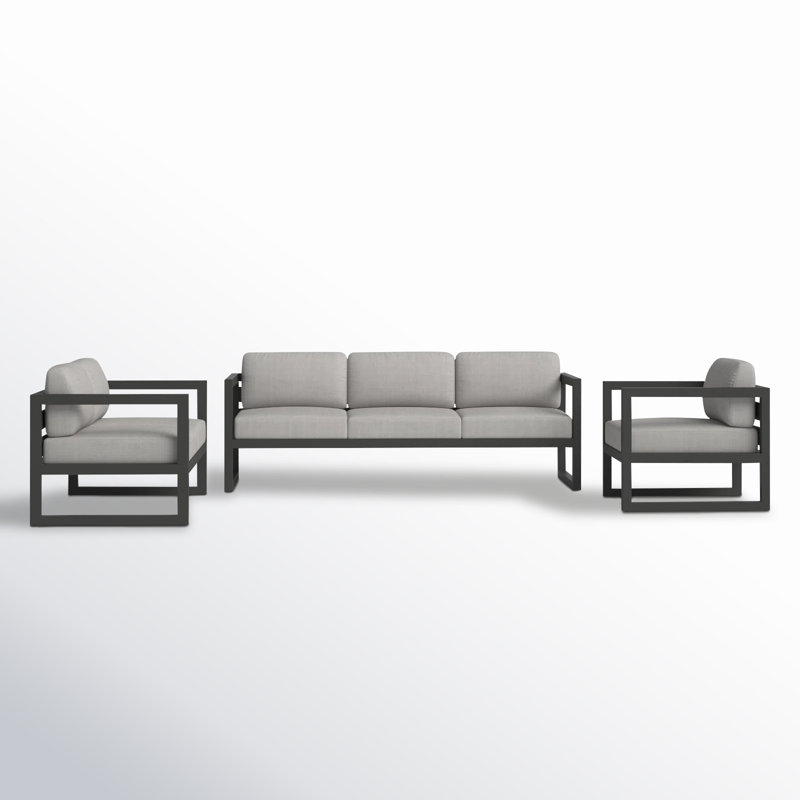 Avion 3 Piece Sofa Loveseat Set, Cast Silver Sunbrella®, Slate