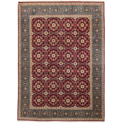Oriental Hand-Knotted Wool Burgundy/Beige/Ocean Area Rug
