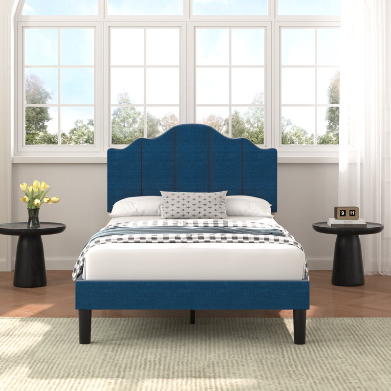 Twin Size Bed Frame with Adjustable Headboard, Upholstered Platform Bed, Mattress Foundation, No Box Spring Needed, Twin