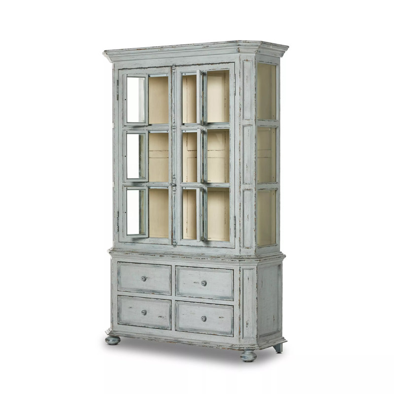 Loami China Cabinet, Distressed Gray Blue Veneer