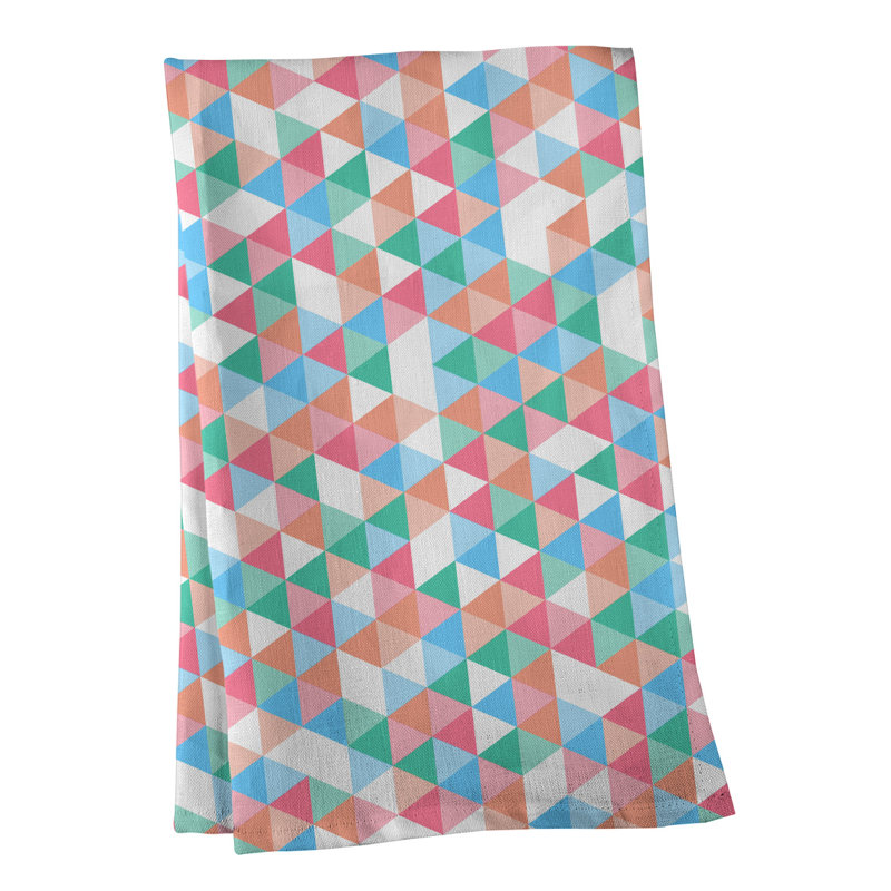 Torchon à motif triangulaire, Croisé en coton, Vert/rose