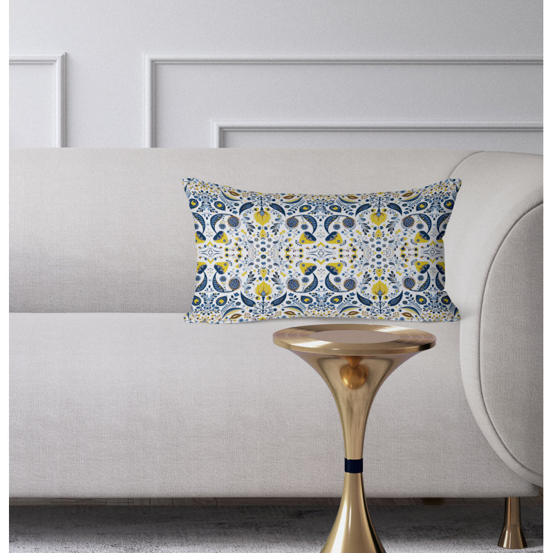 Coussin Flowering Meadows, Bleu/jaune