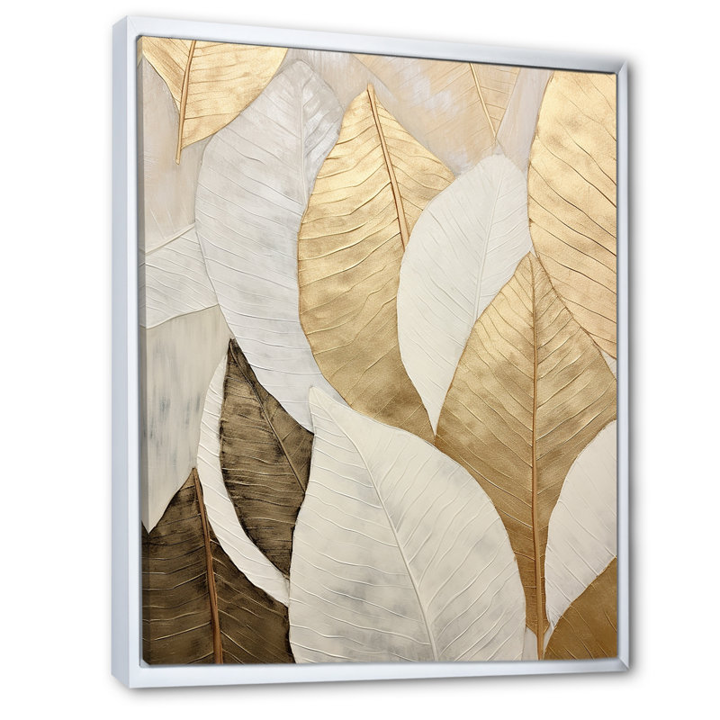 «Gold Minimalisme Leaves Collage III - Leaves», reproduction d'art sur toile encadrée, H 32 po x l 24 po x P 1 po