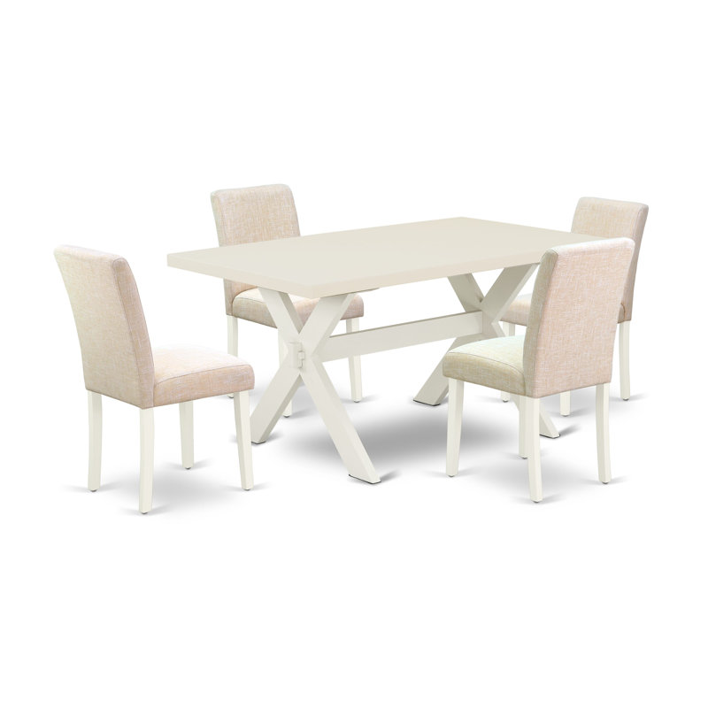 Drage Rubberwood Solid Wood Dining Set, 30" H x 60" W x 36" D, 5 Pieces: Table, 4 Chairs, Light Beige