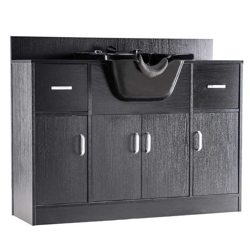 Cannin 45.3" L x 13" W Shampoo Sink with Storage Drawer and Cabinet, Backwash Sink with Faucet Sprayer, Black