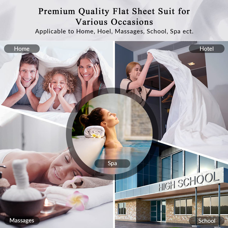 Royale Linens 2 Pack Bulk Flat Sheet Set - Top Sheets - Soft Microfiber - Stain Resistant - for Hotel, Massage Table, Hospital, Dorm - Flat Sheet Sold Separately 
