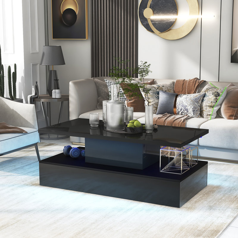 Coffee Table Cocktail Table Modern Industrial Design with LED lighting, 16 colours with a remote control (Black)