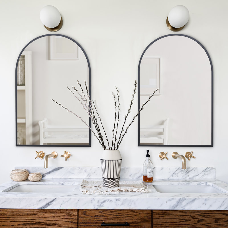 Wall Decor Arch Mirror for Bathroom Vanity, Black, 36" x 24"