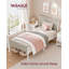 Metal Platform Bed, Upholstered Headboard Single Bed Frame, Easy Assembly for Bedroom, 90 x 190 cm, Beige