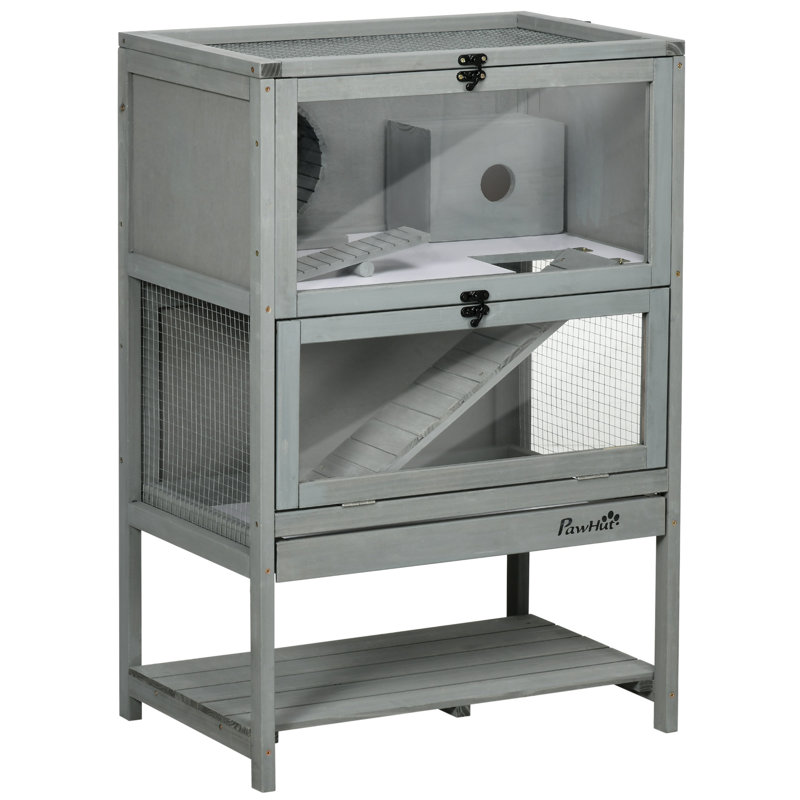 Cage à hamster en bois 35,5 "avec tablette de rangement - Grand habitat pour 2 hamsters
