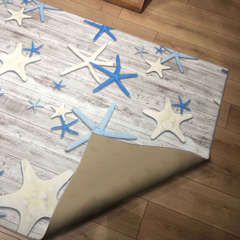 Tapis rectangulaire en polyester tissé à la main en bleu / gris, Rectangle 3 pi 3 po x 4 pi 7 po