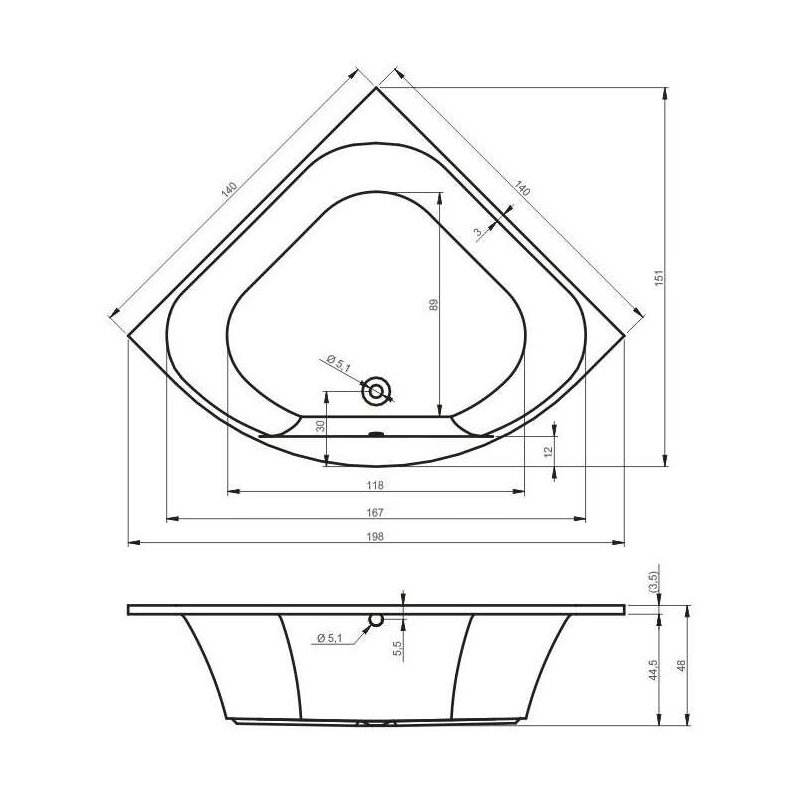 x Corner Soaking Acrylic Bathtub
