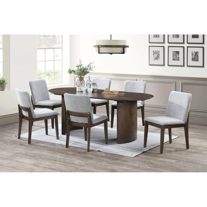 Darrow 7-Piece Wood Oval Dining Table Set With 6 Upholstered Chairs In Stone Gray, 7 Pieces: Table, 6 Chairs, Gray