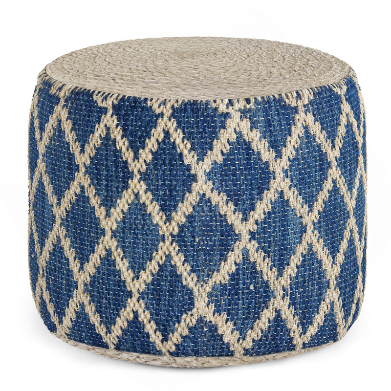 Edgeley - Round Pouf - Classic Blue / Natural, Blue Fabric